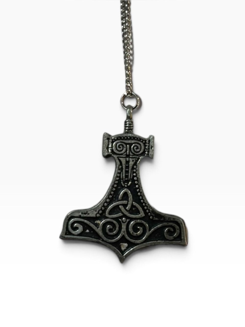 Viking Mjolnir Thors Hammer Pendant Necklace Triquetra Celtic Knot Antiqued